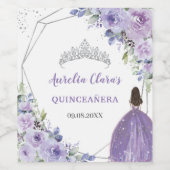 Quinceañera Paarse Lila Bloemen Prinses Zilver Wijn Etiket (Enkel label)