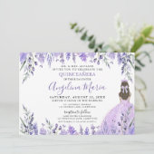 Quinceañera Paarse Lila Bloemenprinses Kaart (Staand voorkant)