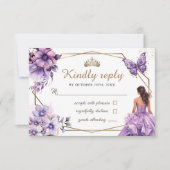Quinceañera Paarse Lila Bloemenvlinder RSVP (Voorkant)