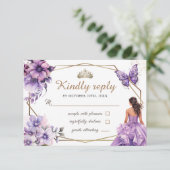Quinceañera Paarse Lila Bloemenvlinder RSVP (Staand voorkant)