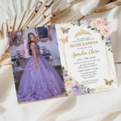 Quinceañera Paarse Lila Blush Bloemenvlinders Kaart
