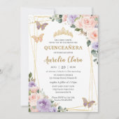 Quinceañera Paarse Lila Blush Bloemenvlinders Kaart (Voorkant)