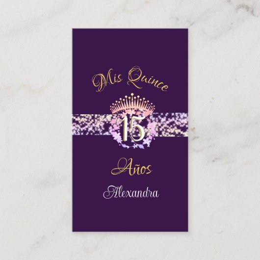 Quinceanera Paarse Lila Elegant Spaans Informatiekaartje (Voorkant)