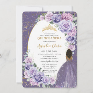 Quinceañera Paarse Lila Floral Brown Princess Kaart