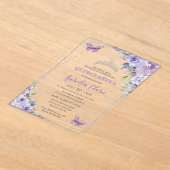 Quinceañera Paarse Lila Floral Butterflies Silver Acryl Uitnodigingen (Laagn)