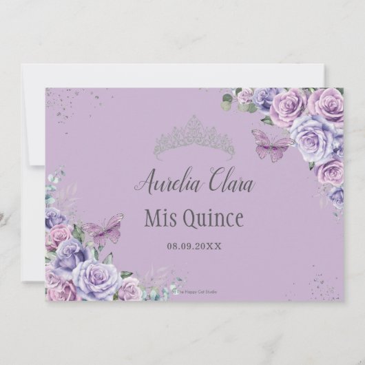 Quinceañera Paarse Lila Floral Butterflies Silver Kaart (Achterkant)