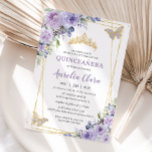 Quinceañera Paarse Lila Floral Butterflies Tiara Kaart<br><div class="desc">Pas deze mooie quinceañera-uitnodiging gemakkelijk en snel aan met eigen tekst. Druk op de knop Aanpassen om de stijl en plaatsing van de tekst verder te herschikken en te formatteren. Overeenkomende objecten in de winkel! c) De Happy Cat Studio</div>