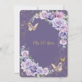 Quinceañera Paarse Lila Floral Gold Butterflies Kaart (Achterkant)