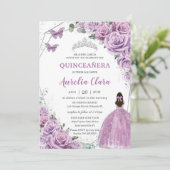 Quinceañera Paarse Lila Floral Princess Birthday Kaart (Staand voorkant)