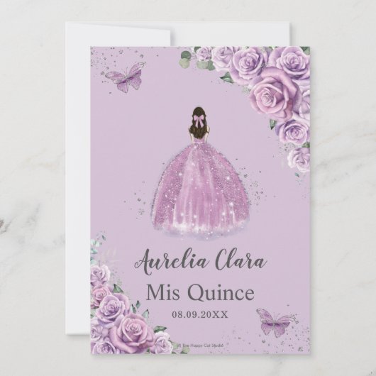 Quinceañera Paarse Lila Floral Princess Birthday Kaart (Achterkant)