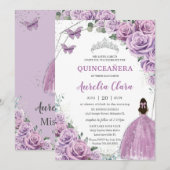Quinceañera Paarse Lila Floral Princess Birthday Kaart (Voorkant / Achterkant)