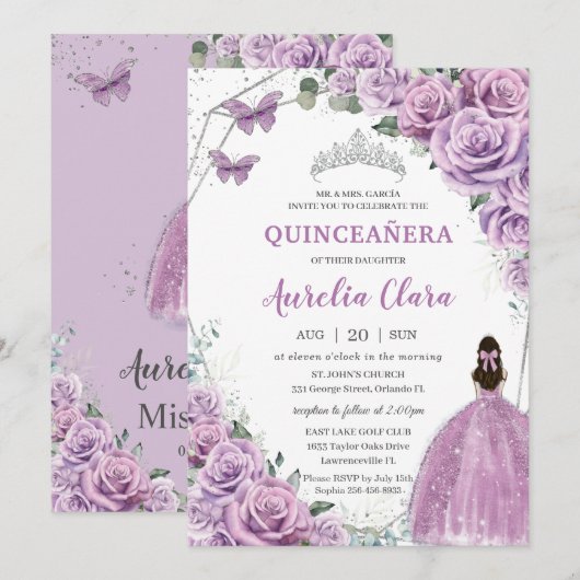 Quinceañera Paarse Lila Floral Princess Birthday Kaart (Voorkant / Achterkant)