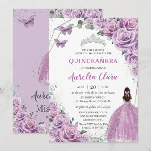 Quinceañera Paarse Lila Floral Princess Birthday Kaart