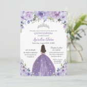 Quinceañera Paarse Lila Floral Princess Birthday Kaart (Staand voorkant)