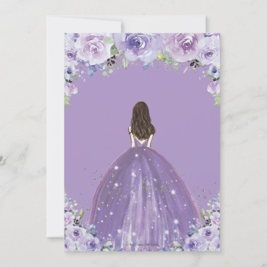 Quinceañera Paarse Lila Floral Princess Birthday Kaart (Achterkant)