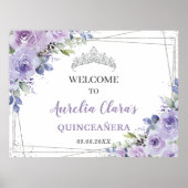 Quinceañera Paarse Lila Floral Silver Butterflies Poster (Voorkant)