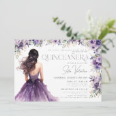 Quinceañera Paarse Lila Floral Silver Gown Kaart (Staand voorkant)
