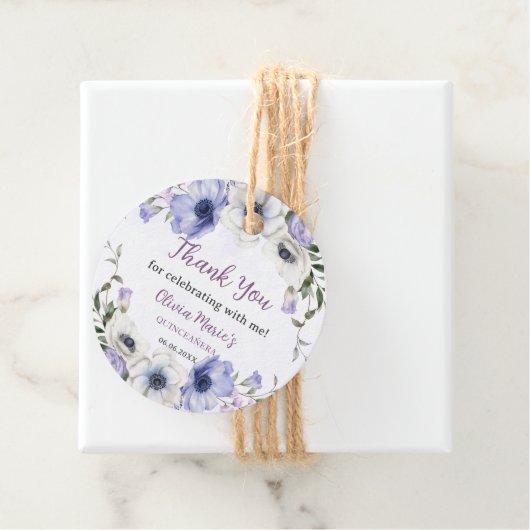Quinceañera Paarse Lila Floral Tiara Butterflies Bedankjes Labels (In situ)
