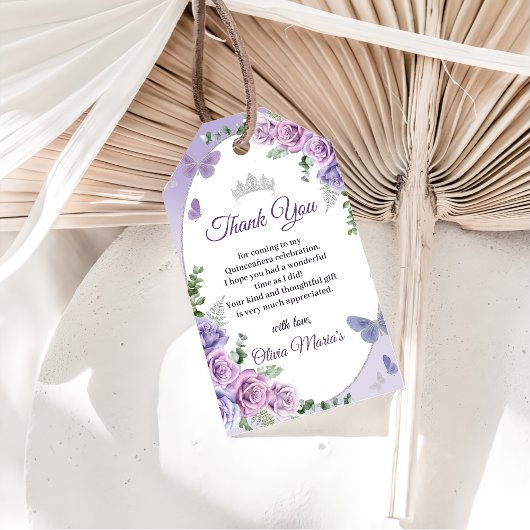 Quinceañera Paarse Lila Floral Tiara Butterflies Cadeaulabel