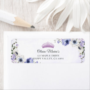 Quinceañera Paarse Lila Floral Tiara Butterflies Etiket