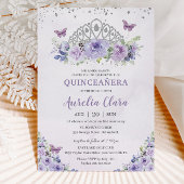 Quinceañera Paarse Lila Floral Tiara Butterflies Kaart