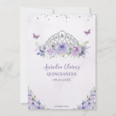 Quinceañera Paarse Lila Floral Tiara Butterflies Kaart (Achterkant)