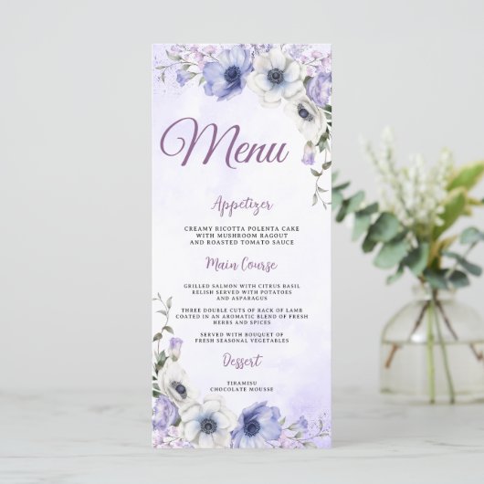 Quinceañera Paarse Lila Floral Tiara Butterflies Menu (Staand voorkant)