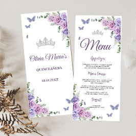 Quinceañera Paarse Lila Floral Tiara Butterflies Menu