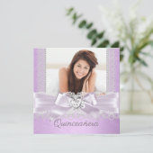 Quinceanera Paarse Lila Lace Damask Diamond Heart Kaart (Staand voorkant)