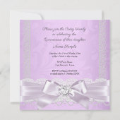 Quinceanera Paarse Lila Lace Damask Diamond Heart Kaart (Achterkant)