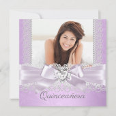 Quinceanera Paarse Lila Lace Damask Diamond Heart Kaart (Voorkant)