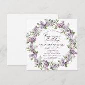 Quinceanera Paarse Lila lente bloemenplein Kaart (Voorkant / Achterkant)