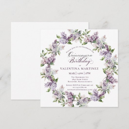Quinceanera Paarse Lila lente bloemenplein Kaart (Voorkant / Achterkant)