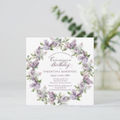 Quinceanera Paarse Lila lente bloemenplein Kaart (Staand voorkant)