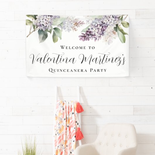 Quinceanera Paarse Lila lentebloem Welkom Spandoek (Insitu)