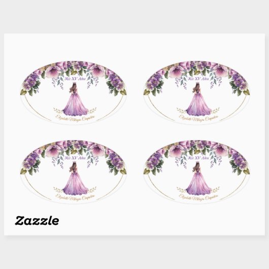 Quinceañera Paarse Lila ovale Sticker (Vel)
