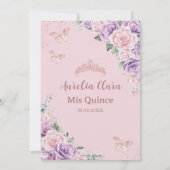 Quinceañera Paarse Lila Roze Bloemen Roos Goud Kaart (Achterkant)