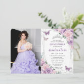 Quinceañera Paarse Lila roze bloemvlinders Kaart (Staand voorkant)
