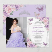 Quinceañera Paarse Lila roze bloemvlinders Kaart (Voorkant / Achterkant)