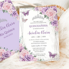 Quinceañera Paarse Lila roze bloemvlinders Kaart