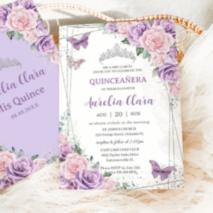 Quinceañera Paarse Lila roze bloemvlinders Kaart