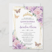 Quinceañera Paarse Lila roze bloemvlinders Kaart (Voorkant)