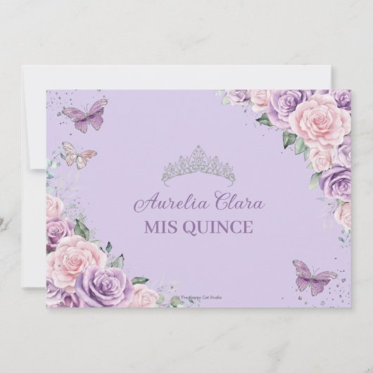 Quinceañera Paarse Lila Roze Bloemzoet Zestien Save The Date (Achterkant)