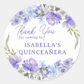 Quinceanera Paarse Peri Bloemen Dank u Ronde Sticker (Voorkant)