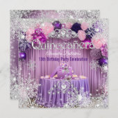 Quinceanera Paarse roze Silver Tiara Snowflake Kaart (Voorkant / Achterkant)