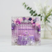 Quinceanera Paarse roze Silver Tiara Snowflake Kaart (Staand voorkant)