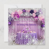Quinceanera Paarse roze Silver Tiara Snowflake Kaart (Voorkant)