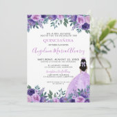 Quinceañera Paarse Rozen Bloemen Kaart (Staand voorkant)