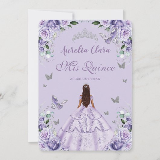 Quinceañera Paarse Rozen Bloemen Zilveren Prinses Kaart (Achterkant)