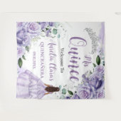 Quinceañera Paarse Rozen Bloemige Prinses Welkom Wandkleed (Voorkant (horizontaal))